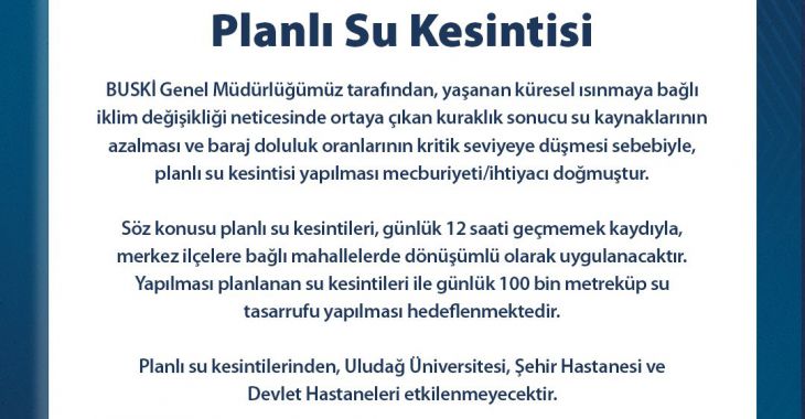 Bursa'da planlı su kesintileri